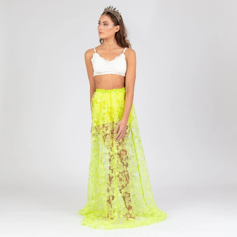 Leilani - Neon Green Embroidered Mesh Maxi Skirt 2 Leilani - Neon Green Embroidered Mesh Maxi Skirt - Image 2