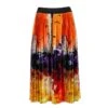 Colorful & Abstract Print Pleated Velvet Midi Skirt
