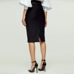 Striped Black Pencil Skirt With Leather Detail -Other || Traffic People Shop xgbotqfkfibpnbadzexe