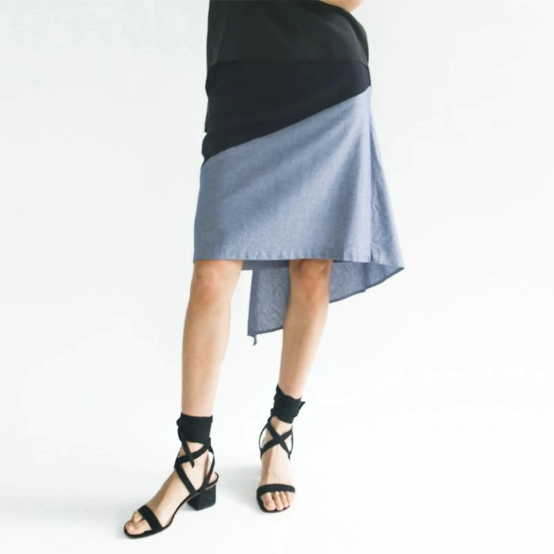 Ravello Back Draped Button Detail Skirt In Blue Cloud 2 Ravello Back Draped Button Detail Skirt In Blue Cloud - Image 2